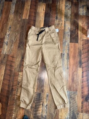 Plugg Kids Casual Jogger Pants in Khaki with Black Drawstring